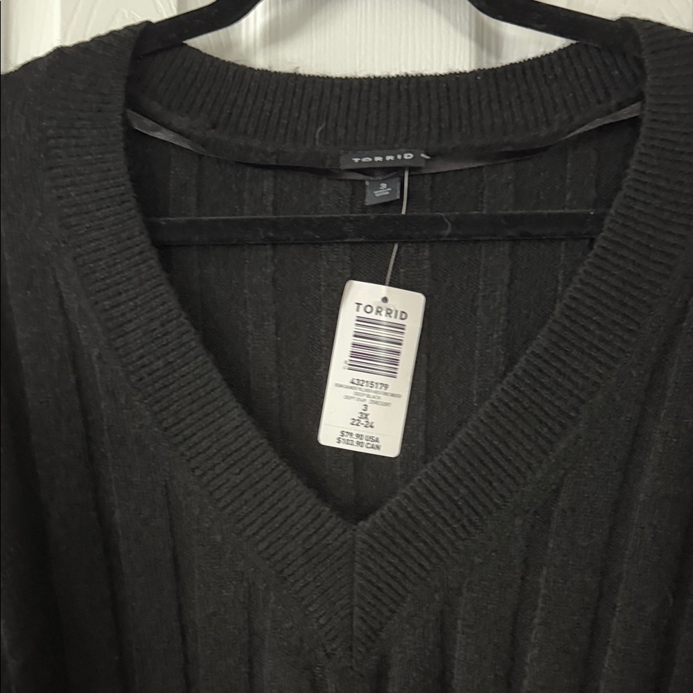 Torrid Black Ribbed Sweater Dress 3X NWT V-Neck Long Sleeve Plus Size - Picture 2 of 5